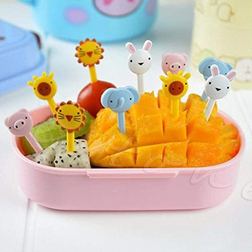 Street27 10Pcs Food Fruit Little Fork Picks For Kids Cute Animals Bento Box, Cartoon Toothpick For Dessert And Cake, Cocktail Decor Sticks (C)