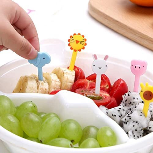Street27 10Pcs Food Fruit Little Fork Picks For Kids Cute Animals Bento Box, Cartoon Toothpick For Dessert And Cake, Cocktail Decor Sticks (C)
