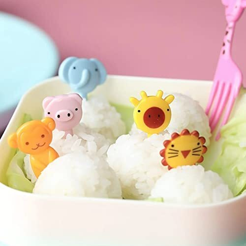 Street27 10Pcs Food Fruit Little Fork Picks For Kids Cute Animals Bento Box, Cartoon Toothpick For Dessert And Cake, Cocktail Decor Sticks (C)