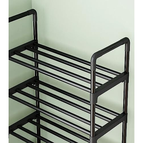 Wolpin Multi-Purpose 3 Shelves Shoe Stand Rack Shelve Storage Rack Steel Dust-Proof For Footwear, Black