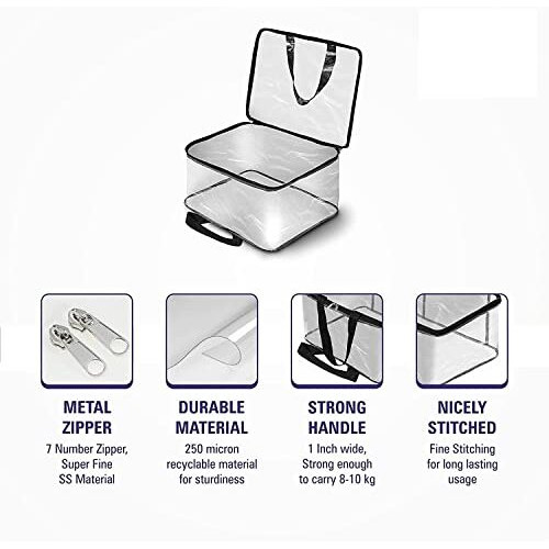 Hollio Transparent Pvc Storage Bag For Saree Covers With Zip,Clothes, Lehenga, Blankets, Bedsheets, Toys, Docs | Wardrobe Organizer | Clear Saree Bags Storage Storage Box Bag (Pack Of 4)