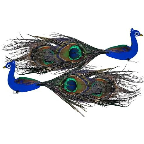 Pulgos Artificial Peacock With Long Feathers  2 Piece Set For Home And Temple Decor, Adds Elegance And Good Luck, Perfect Spiritual And Decorative Item, Beautifully Crafted For Enhanced Aesthetics