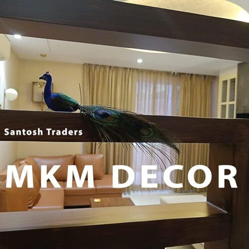 Pulgos Artificial Peacock With Long Feathers  2 Piece Set For Home And Temple Decor, Adds Elegance And Good Luck, Perfect Spiritual And Decorative Item, Beautifully Crafted For Enhanced Aesthetics