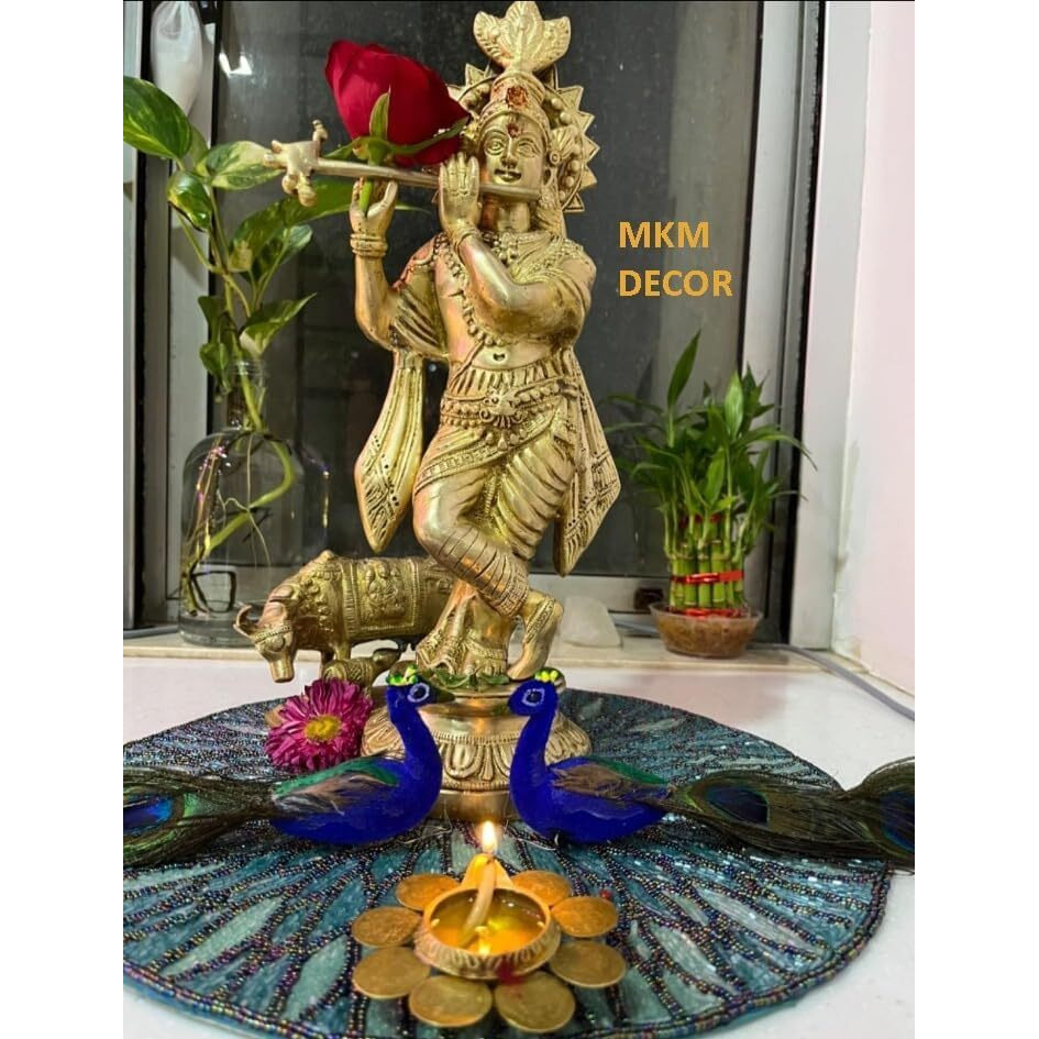 Pulgos Artificial Peacock With Long Feathers  2 Piece Set For Home And Temple Decor, Adds Elegance And Good Luck, Perfect Spiritual And Decorative Item, Beautifully Crafted For Enhanced Aesthetics