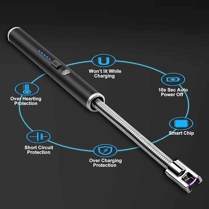 I K Impex Gas Lighter For Kitchen Rechargeable Electric Lighter For Stove, Candles, Pooja With Usb Charging Port Windproof, Usb, 360 Flexible Neck Arc Lighters (Multicolor)