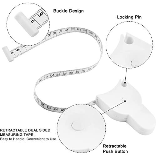 Spareque Body Measuring Tape - Retractable 150Cm Inch Tape With Lock Pin And Push Button For Body Measurement, Fat Measurement, Weight Loss, Sewing, And Tailoring