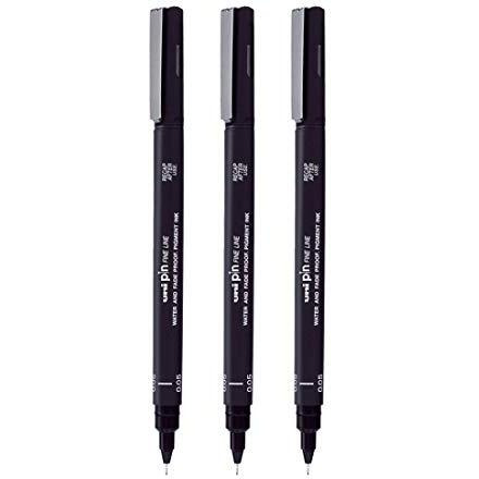 Uniball Pin-200 0.5Mm Fineliner Drawing Pen | Water & Fade Proof Pigment Ink | Ideal For Technical Drawing, Mandala, Calligraphy, Sketching, Doodle Drawing & Diy Crafts | Black Ink, Pack Of 3
