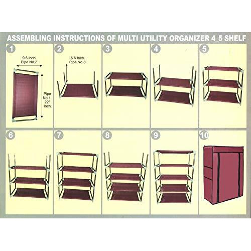 Flipzon Multipurpose 4 Shelve Wardrobe, (Iron And Non-Woven Fabric), Maroon