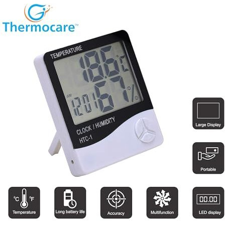 Thermocare Plastic Abstract Lcd Temperature Clock (White)(3.9Wx3.9Lx3.9H Inches) ,Pack Of 1