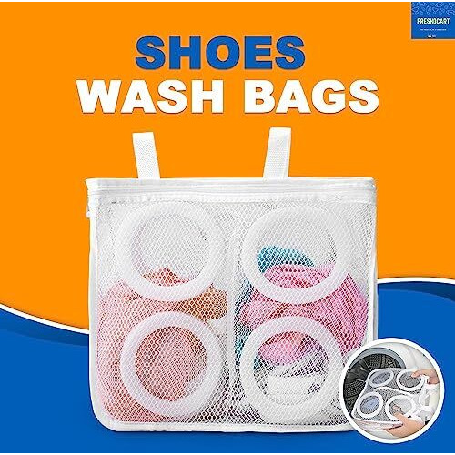 Freshdcart Fdca348 Shoes Wash Bags |Cloth Cleaning Bag | Travel Bag With Zipper Household Washing Machine Bag For Laundry Shoes, Socks, Cloth (38 X 30 X 12.5) (White, Pack Of 1, Polypropylene)
