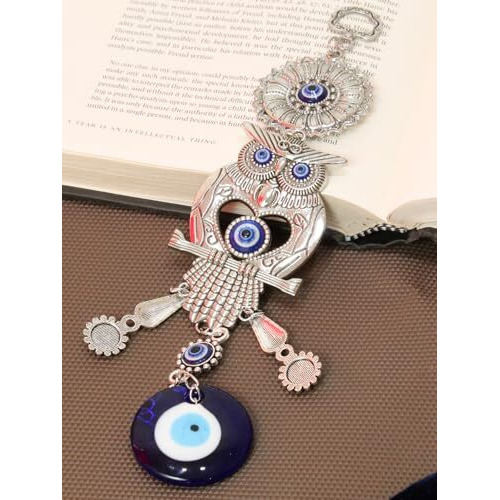 Tied Ribbons Decorative Blue Evil Eye Owl Wall Feng Shui Items For Living Room Hanging For Home Entrance Door Car Dashboard Office Hall Nazar Battu Pendant Ornament Good Luck Gift Items (10 Cm)