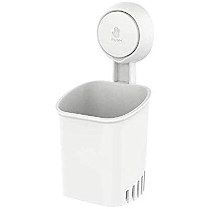 Nyarra Toothbrush Holder For Bathroom, Easy One Push Wall Mount With Powerful Vacuum Suction Cup, Multifunctional Organizer White & Hollow Ventilation Design [Nr-0562]
