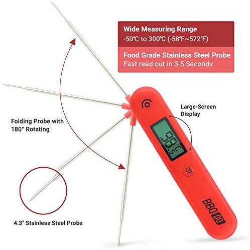Inkbird Digital Meat Thermometer, Bg-Hh1C Instant Read Cooking Food Thermometer With Foldable Probe And Large Screen For Meat, Grill, Bbq, Milk And Bath Water
