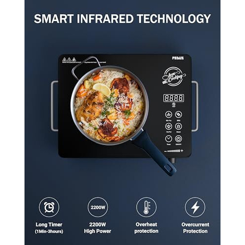 Fedus Elema 2200 Watts Infrared Cooktop, Energy Efficient Cook & Grill Infrared Stove, Electric Stove Chulha, Hot Plate Chula, Current Stoves Burner For Cooking All Cookware Compatibility