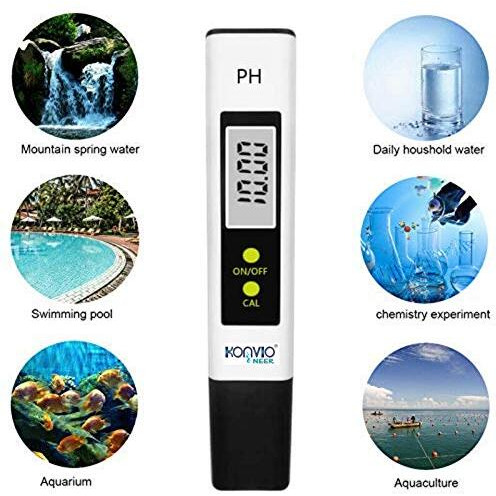 Konvio Neer Digital Ph Meter For Water Testing With 3 Buffer Powder, Automatic Lcd Ph Tester, Assorted