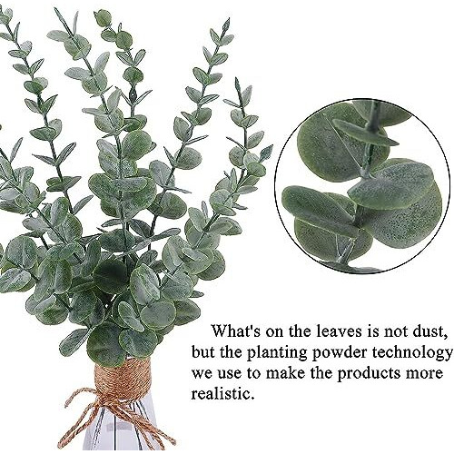 Tied Ribbons 5 Pcs Artificial Eucalyptus Gingko Leaves Plants Flowers (Green, 40.64 Cm) For Vase Pot Home Decor Living Room Bedroom Decoration Office Table Top Decorative Items - Polyester