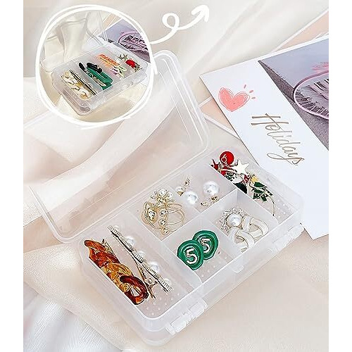 Wolpin 1 Pc Jewellery Case Organiser With Adjustable Dividers 10 Grid, Storage Box Case Makeup Home Organizer, Transparent (Double Sided, Plastic White)