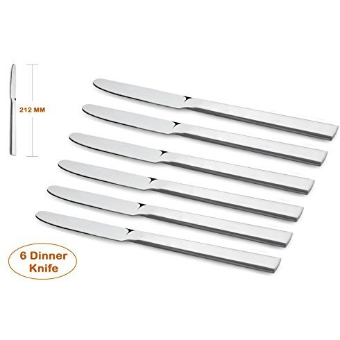Koko Gleen Premium Stainless Steel Dinner Knife With Round Edge Set Of 6 | Knife For Cheese Bread, Butter, Jam Rust Proof High Durable Stylish Dishwasher Safe Sliver 22Cm