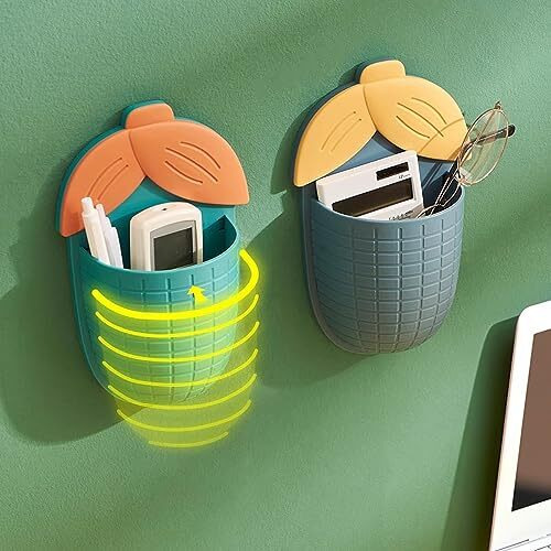 Wolpin Plastic Toothbrush Holders For Bathroom (Set Of 2 Pcs) Stand For Toothpaste, Comb, Brush, Cream, Lotion Kids Bathroom Cup Drain Waterproof Self-Adhesive, Sweet Corn