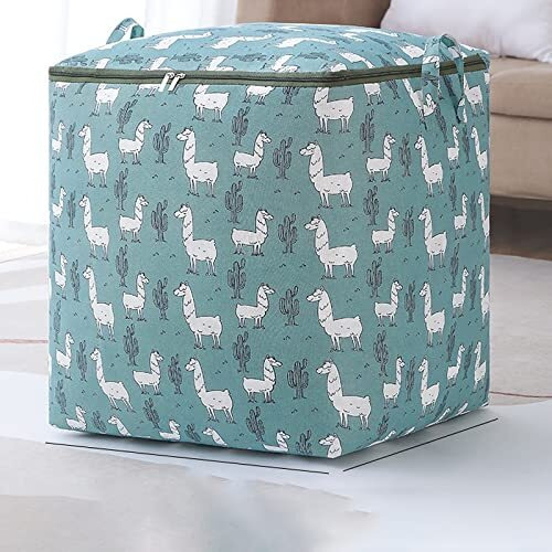 Wolpin Large Size Quilt Storage Bag Underbed With Zip Closure & Handle | Moisture-Proof, Foldable, Waterproof | Clothes Blankets Storage Organiser Alpaca - 100 Litres, Green, Oxford Fabric