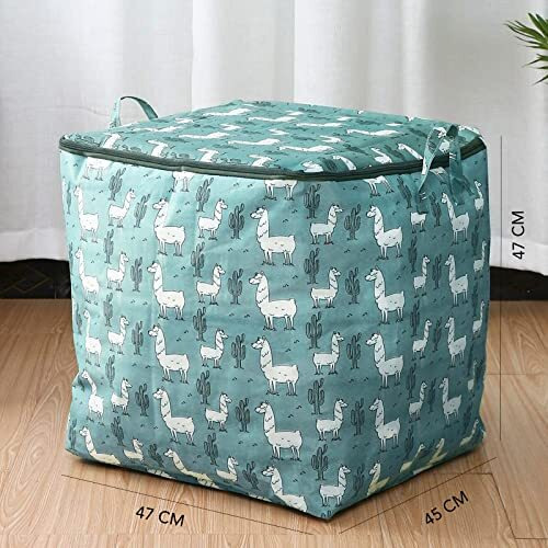 Wolpin Large Size Quilt Storage Bag Underbed With Zip Closure & Handle | Moisture-Proof, Foldable, Waterproof | Clothes Blankets Storage Organiser Alpaca - 100 Litres, Green, Oxford Fabric
