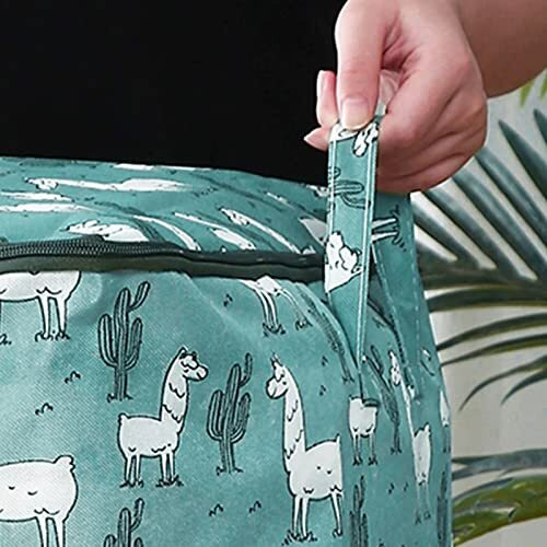 Wolpin Large Size Quilt Storage Bag Underbed With Zip Closure & Handle | Moisture-Proof, Foldable, Waterproof | Clothes Blankets Storage Organiser Alpaca - 100 Litres, Green, Oxford Fabric