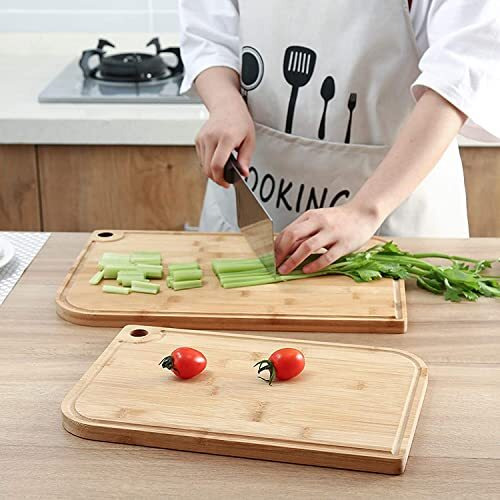 Inovera (Label) Bamboo Kitchen Vegetables Fruits Chopping Cutting Board With Juice Groove, 33L X 23B X 1.5H Cm, Brown (Bamboo Wood)