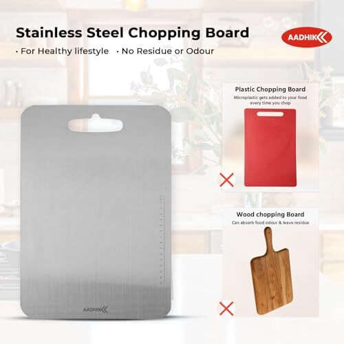 Aadhik Chopping Board Stainless Steel Medium Size Metal Cutting Kitchen,Heavy Duty Choping-Board Vegetable,Fruit Cutter, Meats Vegetable Chopper Boards,Safe Durable -33Cm*22Cm