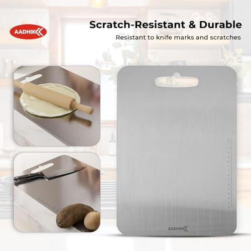Aadhik Chopping Board Stainless Steel Medium Size Metal Cutting Kitchen,Heavy Duty Choping-Board Vegetable,Fruit Cutter, Meats Vegetable Chopper Boards,Safe Durable -33Cm*22Cm