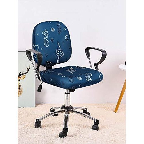 Cortina Corporate Office Chair Covers | Removable Chair Protector | Executive Rotating Chair Seat Case | Stretchable Elastic Polyester Spandex Fabric | Floral Print  Blue 1 | Chair Cover Set Of 1