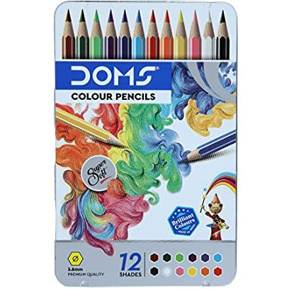 Doms 12 Shades Super Soft Color Pencils Flat Tin Box | Smooth Color Application | For Blending & Experimenting Different Art Strokes | Non-Toxic & Safe For Childrens | Pack Of 1