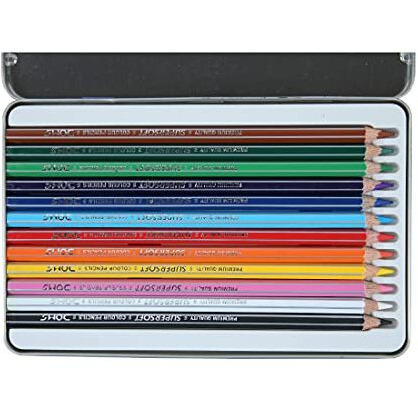 Doms 12 Shades Super Soft Color Pencils Flat Tin Box | Smooth Color Application | For Blending & Experimenting Different Art Strokes | Non-Toxic & Safe For Childrens | Pack Of 1