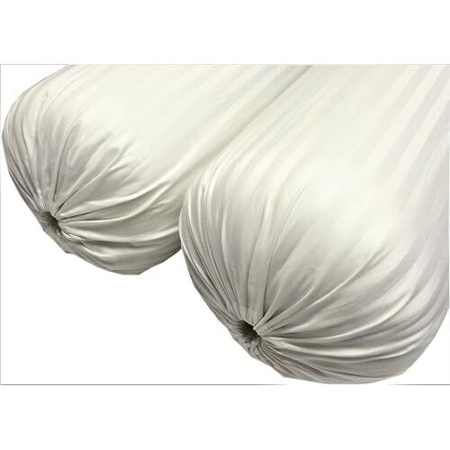 Trance Home Linen 100% Cotton 16X32 Inch 200Tc Striped Bolster Cover | Round Bed Side Long Bolster Pillow Cover To Fit 24" Length 9" Dia | Pack Of 2 Bolster Cover Only (16X32 Inch, White, 2 Piece)