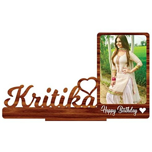 Giftswale Wood Happy Birthday Customized Tabletop Rectangular Photo Frame With Name | Best Gift For, Birthday, Friend, Sister, Girlfriend, Boyfriend. Husband, Wife, Teacher, Brown,32Lx20Wcentimeters