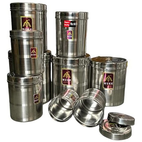 Kitchen Next (Muke Stainless Steel Dibba Kitchen Storage Container Food Grade Dabba 500Ml To 5Kg, 9Pcs,Silver