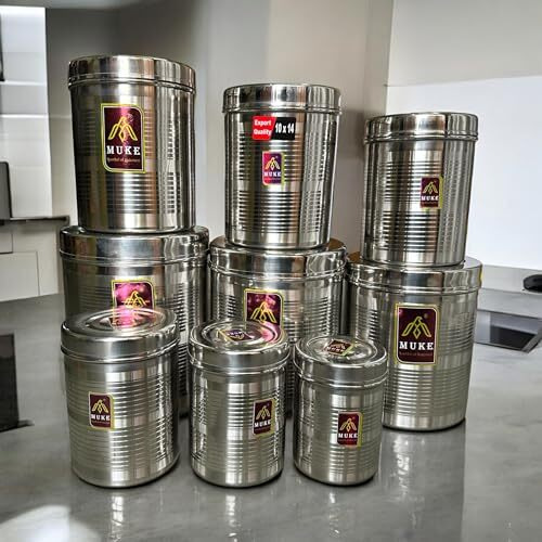 Kitchen Next (Muke Stainless Steel Dibba Kitchen Storage Container Food Grade Dabba 500Ml To 5Kg, 9Pcs,Silver