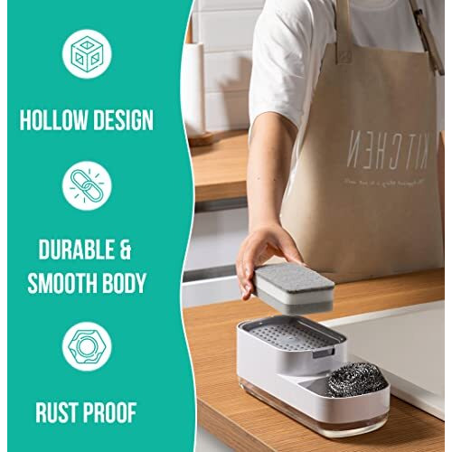 Nyarra Soap Dispenser For Kitchen With Sponge Holder 400Ml, Hollow Design, Durable & Smooth Body, Rust Proof, 3 In 1 Liquid Soap Dispenser, Sink Dish Washing Soap Dispenser Set [Nr-1862]