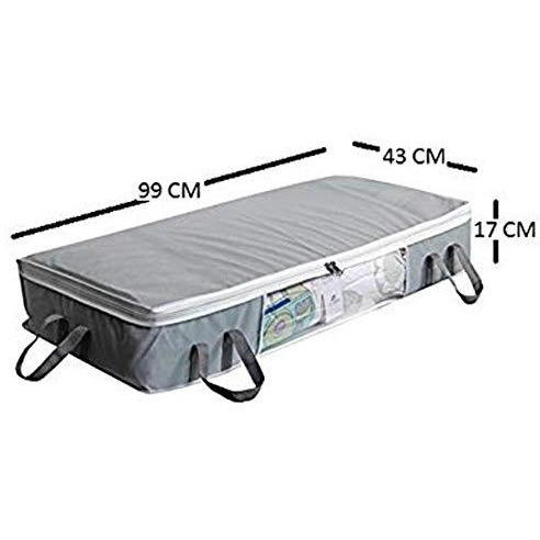 Homestrap Set Of 2 Non-Woven Long Underbed Storage Organizer/Blanket Cover Bag With Transparent Window Side&Front Handle For Quilt,Clothes(Grey,Rectangular)(Featured On Shark Tank),43 Cm,17 Cm