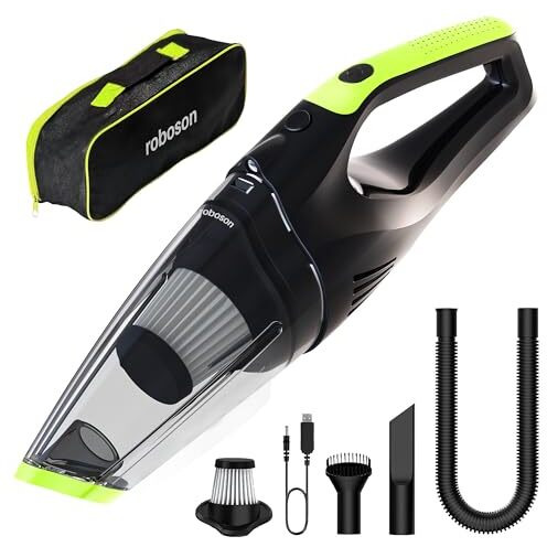 Roboson Vc201 Handheld Cordless Vacuum Cleaner For Home And Car Powerful 6 Kpa Suction For Dust & Pet Hair Removal, Rechargeable Wireless Wet/Dry For Bed And Sofa