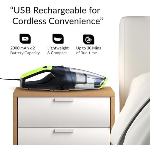 Roboson Vc201 Handheld Cordless Vacuum Cleaner For Home And Car Powerful 6 Kpa Suction For Dust & Pet Hair Removal, Rechargeable Wireless Wet/Dry For Bed And Sofa