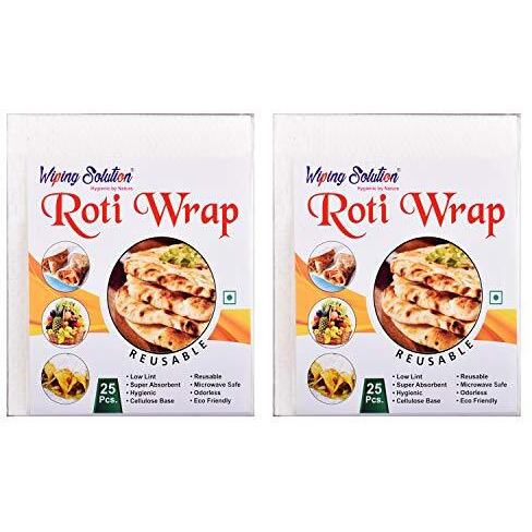 Wiping Solution Washable And Reusable 25 Roti Wraps Per Pack - Set Of 2 Packs (White, Total 50 Wraps)