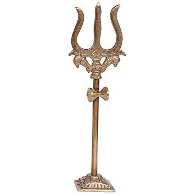 Vr Creatives Brass Trishul, Trident Damru With Stand Brass Statue For Car Dashboard/Temple, Puja Ghar, 10 Cm