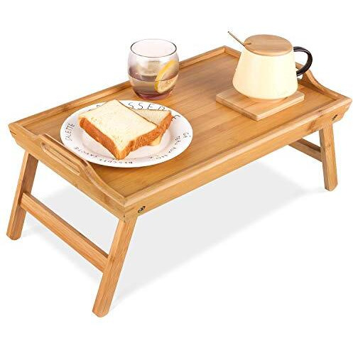 Snazzy Bamboo Wood Foldable Food Tray Breakfast Table Eating Serving Bed Tray Study Laptop Bed Serving Tray With Legs For Home,Beige,30 Cm,50 Cm