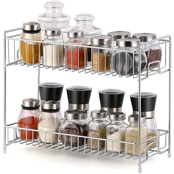 Cri8Hub Heavy Big Size Stainless Steel Spice 2-Tier Floor Mount Trolley Container For Boxes/Utensils Dishes Plates For Home (Multipurpose Kitchen Storage Shelf Shelves Holder Stand Rack,Tiered Shelf)