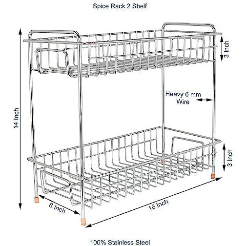 Cri8Hub Heavy Big Size Stainless Steel Spice 2-Tier Floor Mount Trolley Container For Boxes/Utensils Dishes Plates For Home (Multipurpose Kitchen Storage Shelf Shelves Holder Stand Rack,Tiered Shelf)