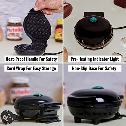 Instacuppa Mini Waffle Maker-Quick&Easy Breakfast Solution For Busy Moms-Whip Tasty,Healthy Waffles In Minutes For Your Kids,Easy To Clean Non-Stick Coating,Small Size&Portable,4 Inch,Black - 350 Wh