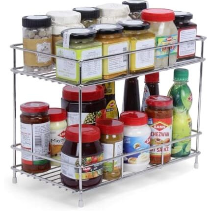 Ab99 Collection Stainless Steel 2 Tier Rack Kitchen, Storage Rack, Utensils Dish Jar Holder, Cup & Glass Holder, Spice Rack For Kitchen Countertop Rack, Kitchen Organizer Rack