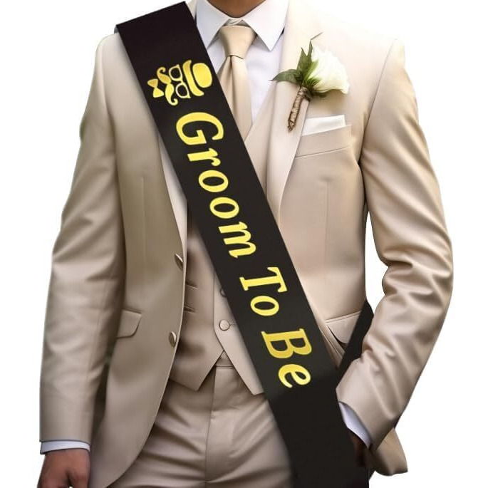 Propsicle Black Golden Foil Satin Groom To Be Sash Bachelors Party Props Supply Decoration- Pack Of 1