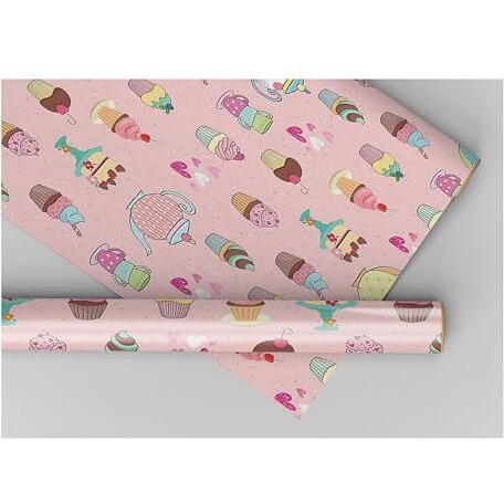 Accuprints Gift Wrapping Paper |Design Cup Cake |Size 20 X 30 Inch - Pink (Pack Of 10)