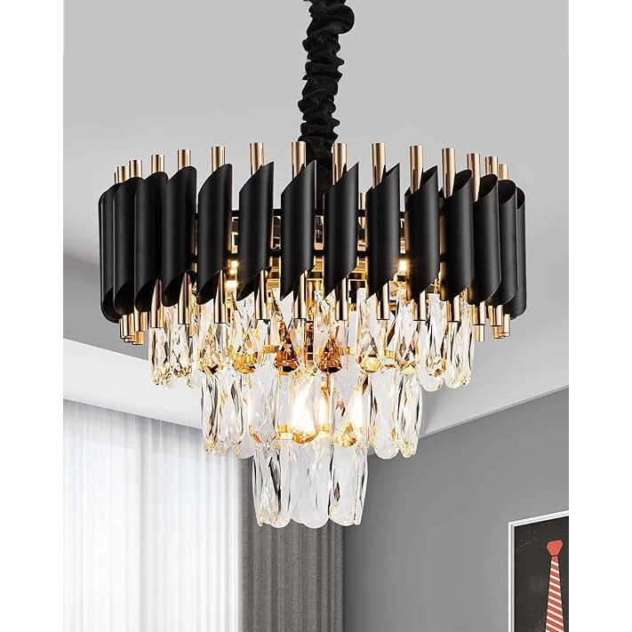 Jagat Janni Enterprises || Black Mamba Chandelier With Stainless Steel Tube Crystal Chandelier,Black Gold + Free Usb Gift + 3 Color Led Light (400Mm)